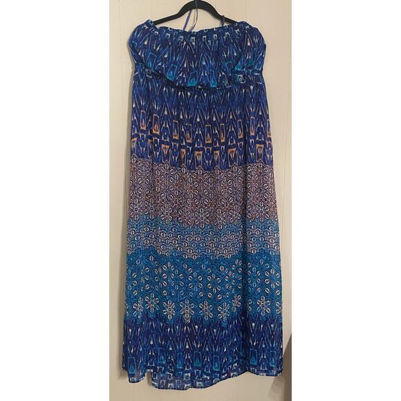 Strapless Maxi Tube Top Blue Beach Dress 18/20 Coastal Resortwear Cruise CoverUp - Picture 1 of 4